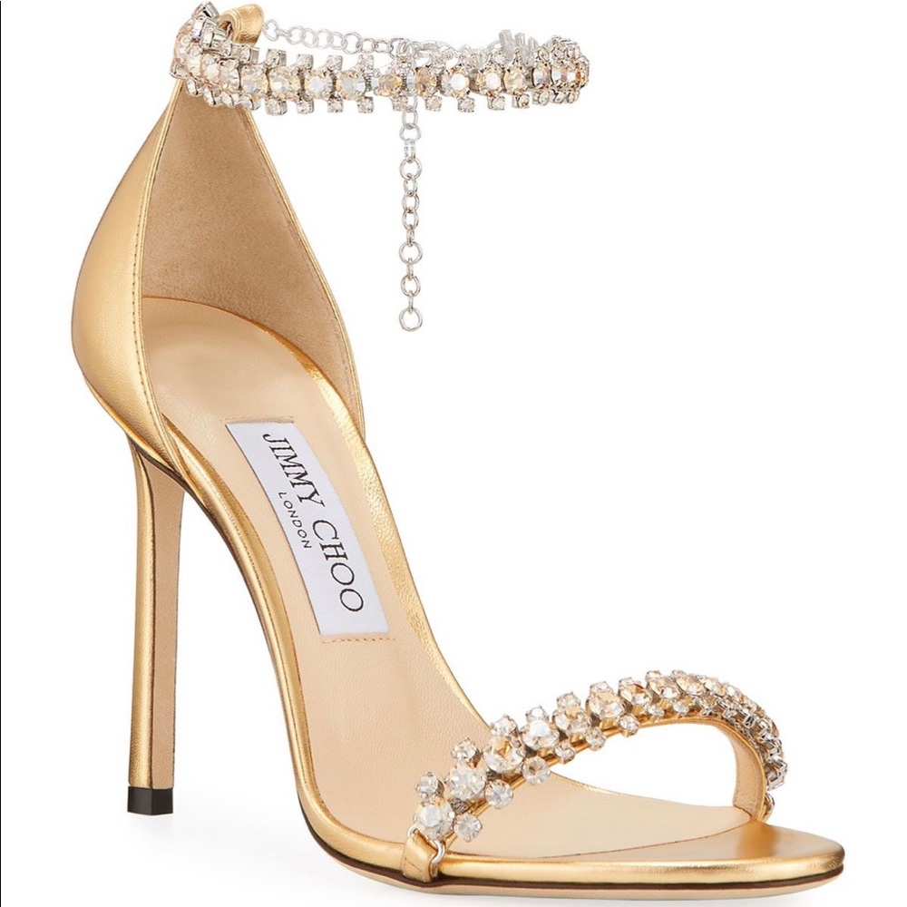 Jimmy Choo Shiloh 100 crystal embellished high heel sandal in gold